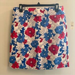 NEW Talbots Blue Red Floral Mini Skirt Women’s 8 Casual Pockets Zipper Beach